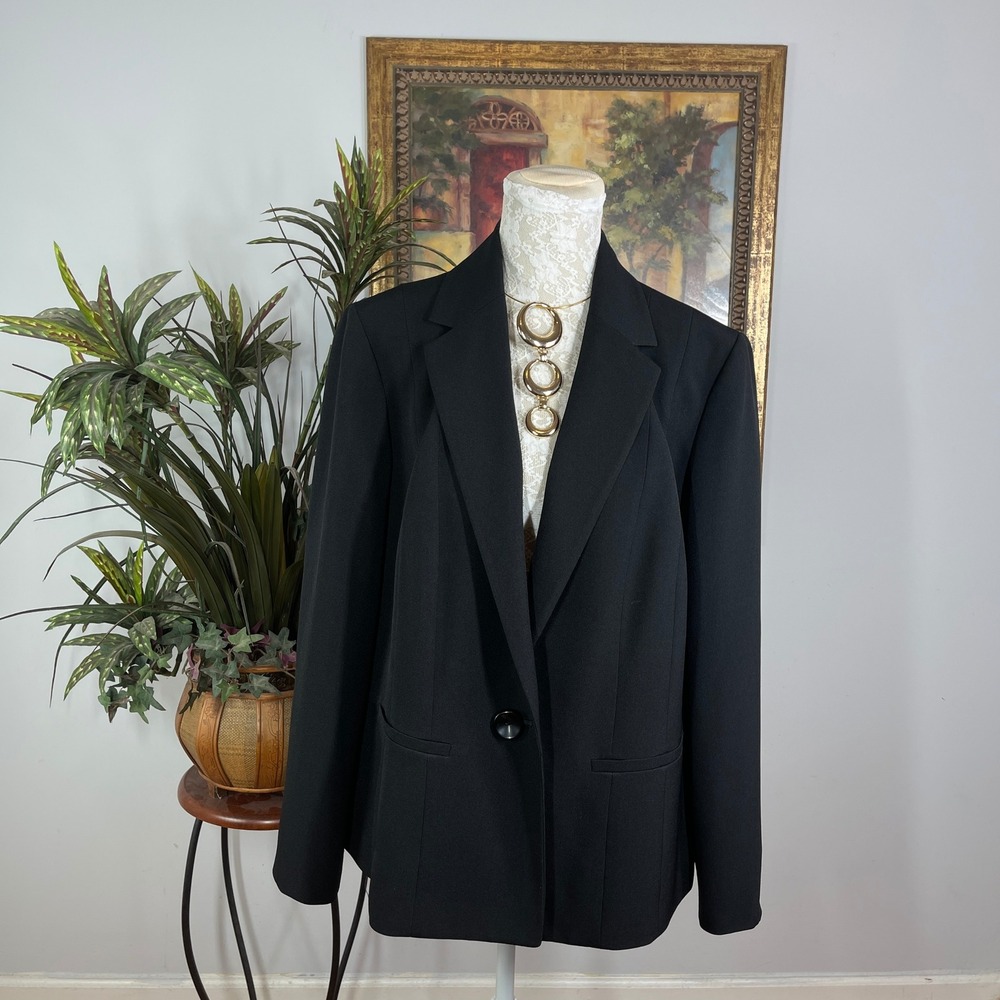 Kasper Blazer Women 12 Black Polyester One Button Notched Lapel Professional